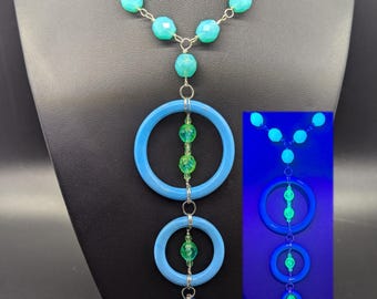 Uranium Glass Y Necklace - Handmade UV Reactive Statement Jewelry