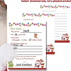Brief an den Weihnachtsmann, druckbare Wunschbuchstaben für den Weihnachtsmann, Weihnachtsbrief Einfach zu drucken, Weihnachten zum Ausdrucken für Kinder, Sofortdownload