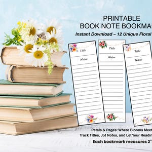 Ensemble imprimable de notes de livre floral - marque-page de suivi de lecture - faveur du club de lecture d&#39;albums - téléchargement PDF instantané - cadeau pour les lecteurs