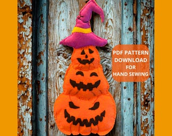 Jack-o’-Lantern Felt Sewing Pattern (PDF) – Halloween DIY Ornament or Decoration