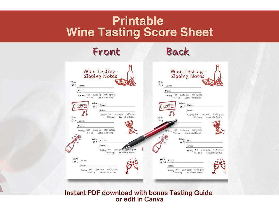 Wine Tasting Score Card: Editable Canva Template, Wine Party Game (PDF ...