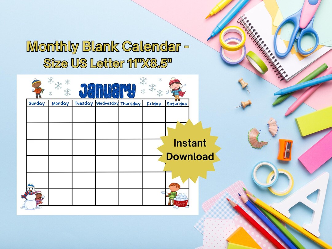 Blank Calendar for Kids, Homeschool Planner, Printable Calendar ...