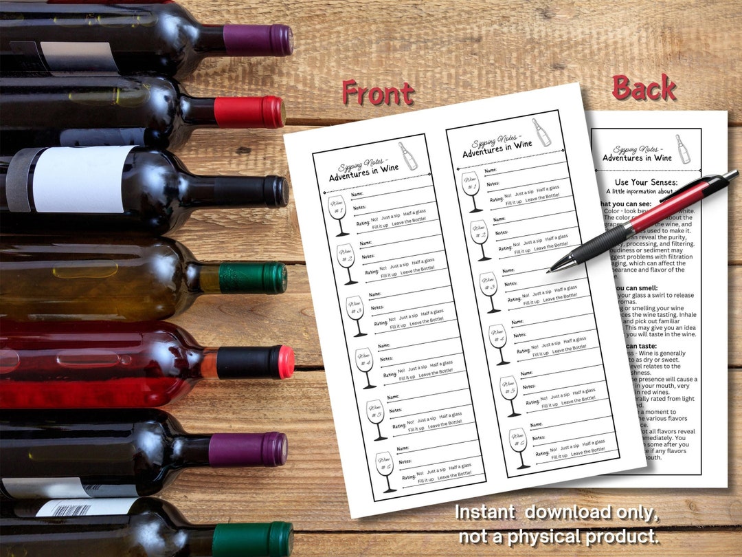 Wine Tasting Score Sheet Instant Download, Wine Tasting Party ...