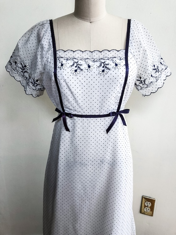 Little House Boho Chic Navy Polk Dot Linen Dress