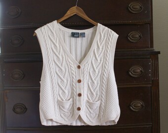 Lizwear vest - petite medium - chunky knit vest - beige sweater vest - cream vest - vintage Liz Claiborne sportswear