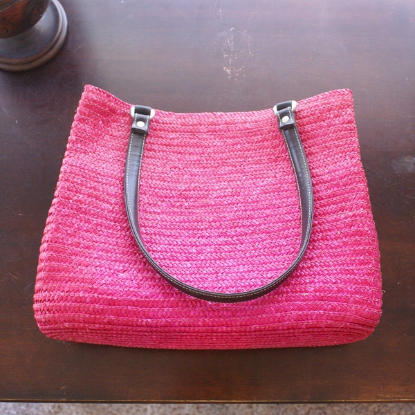 Pink straw purse - fuschia straw bag - pink handbag - summer purse -