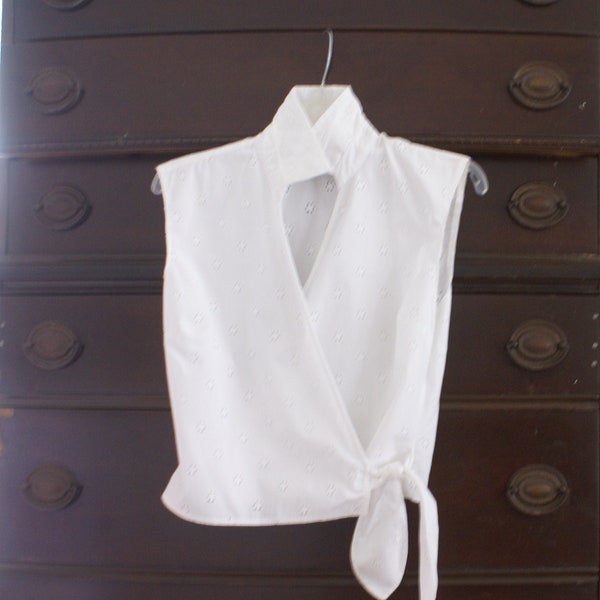 White eyelet blouse - small - medium sleeveless top - ladies summer fashion - cotton tie blouse