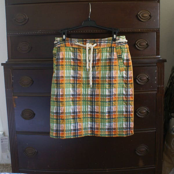 Liz Claiborne skirt, seersucker skirt, madras skirt, summer fashion, resort wear, golf skirt