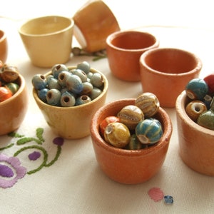 Small terracotta pots, set of 7 French vintage snail cups, antique stoneware earthenware escargot ceramic from France, primitive & rustic image 9