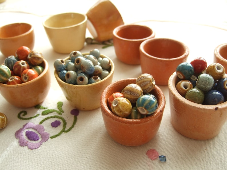 Small terracotta pots, set of 7 French vintage snail cups, antique stoneware earthenware escargot ceramic from France, primitive & rustic image 9