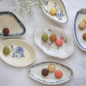 Antique French side dish made of ironstone or porcelaine, vintage transferware bowl small plate ravier