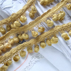 Antique pom pom braid from France, vintage trim in beige or gold or blue, natural material, 40 mm 1 1/2 inch high image 6