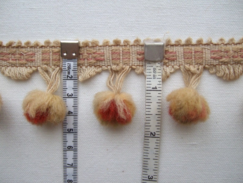 Antique pom pom braid from France, vintage trim in beige or gold or blue, natural material, 40 mm 1 1/2 inch high image 3