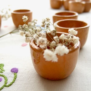 Small terracotta pots, set of 7 French vintage snail cups, antique stoneware earthenware escargot ceramic from France, primitive & rustic image 6