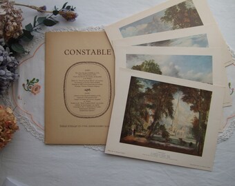 Constable art prints in a booklet from 1960s, 4 landscape printings on paper in a folder of Romantic tradition painter