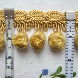 Antique pom pom braid from France, vintage trim in beige or gold or blue, natural material, 40 mm 1 1/2 inch high image 5