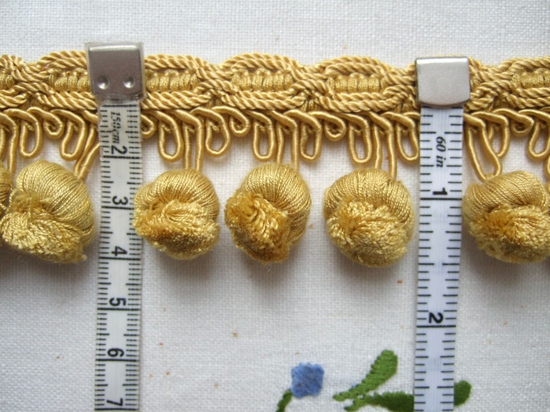 Antique pom pom braid from France, vintage trim in beige or gold or blue, natural material, 40 mm 1 1/2 inch high image 5