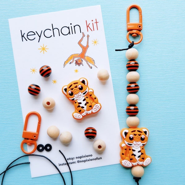 Tiger party favor DIY keychain kit kids safari birthday animal birthday party tiger keychain unique animal animal party favor loot bag