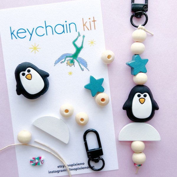 Penguin keychain kit kids Christmas party favor Penguin craft stocking stuffer Christmas gift holiday class party Winter Hanukkah craft