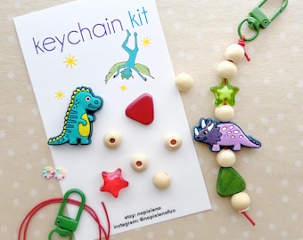Dinosaur party favor DIY keychain kit kids dinosaur birthday party dinosaur keychain unique dinosaur craft T-Rex activity loot bag