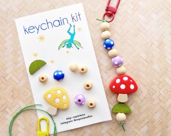 Mushroom party favor DIY keychain kit kids nature birthday party craft gift party loot bag kids nature craft party activity