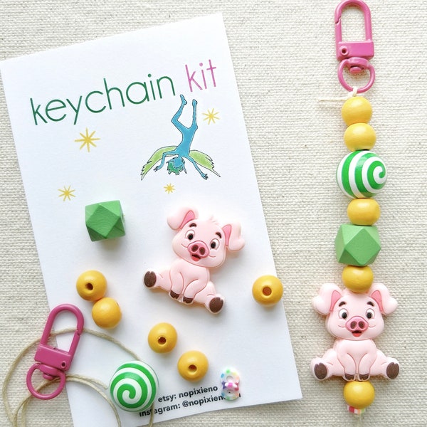 Pig keychain kit party favor kids diy craft Farm animal birthday party gift pig birthday party favor pig jewelry loot bag