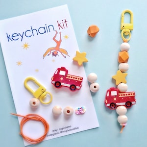 Fire truck party favor DIY keychain kit boys birthday fire truck birthday party fire fighter unique fire truck gift fire engine loot bag
