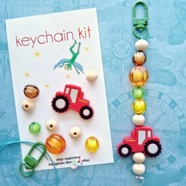 Farm Tractor party favor DIY keychain kit kids birthday farm animal birthday party tractor truck party favor unique gift boys loot bag