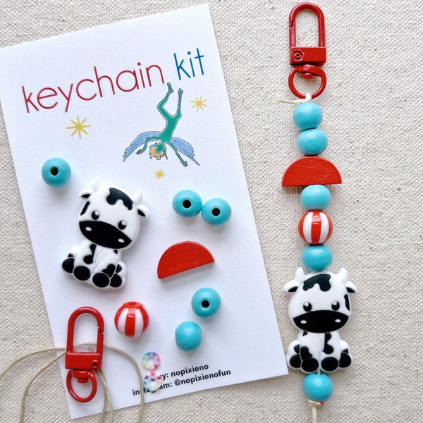 Cow party favor keychain kit kids farm animal birthday farm birthday cow keychain unique animal birthday party favor loot bag cow jewelry