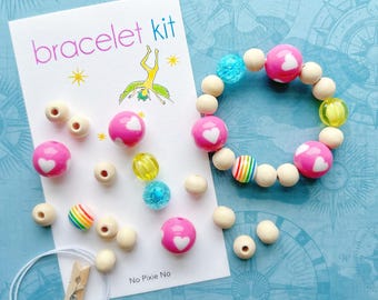 Pink heart party favor heart bracelet kit girls birthday jewelry kids birthday party favors Valentines day craft for kids heart craft