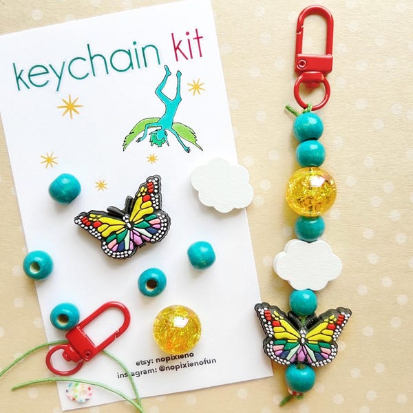 Butterfly party favor keychain kit girls birthday butterfly birthday party nature rainbow unique kids craft butterfly favors loot bag filler