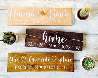 Coordinate Plaque | Housewarming Gift | Favourite Place Sign | Home Sign | Wooden Coordinate Sign | GPS Coordinates | Couples Gift