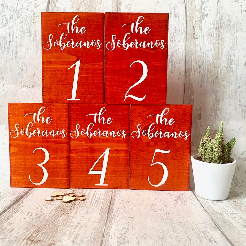 May include: Five red wooden blocks with white text. Each block has the text "The Soberanos" and a number from 1 to 5.