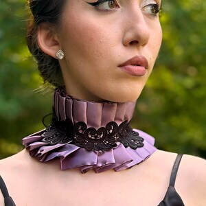 Fashion pleated collar. Purple black lace neck choker. Women Men Clown Costume ruffled necklace. Burlesque cosplay elizabethan victorian