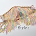 Rainbow fringe silky nude face mask/ fancy cute taffeta mask with 6” fringe and roses trim / fashion girls women teen pride party tassel