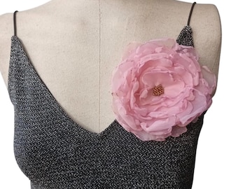 Fashion large flower brooch. Handmade chiffon fabric flower with beads. White pink teal lilac romantic boho peony brooch. For Mother women