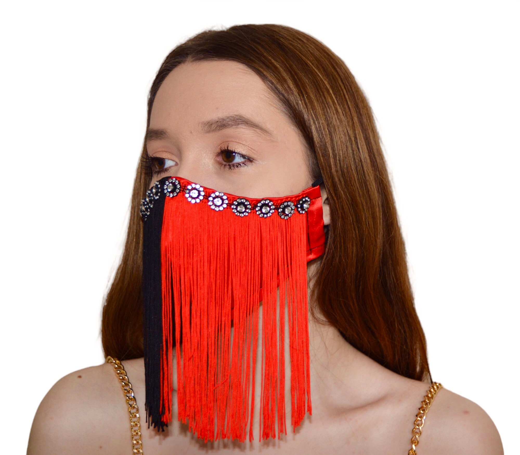 Fusion Fringe Split Face Mask/ Fancy Cute Taffeta Mask With 6 - Etsy