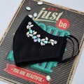 Stylish Jeweled rhinestones silky black face mask, Fashion crystal reusable double mask, Women cotton satin face covering mask, One size product logo