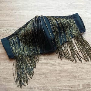 Luxury black fringe face mask, Fancy cute cotton fabric mask with 6” bling gold tassel fringe, Fashion girls women teen cosplay party costum