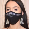 Fashion sparkling black satin face mask cover, Silk satin embellished mask, Women girlfriend bling cosy, Cotton reusable double layers mask product logo
