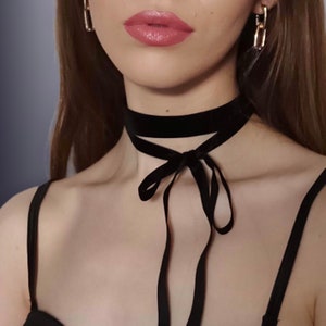 Bow Velvet Choker Necklace, Black long tie ribbons, For women girlfriend fashionable gift, Boho vintage gothic necktie scarf minimalist