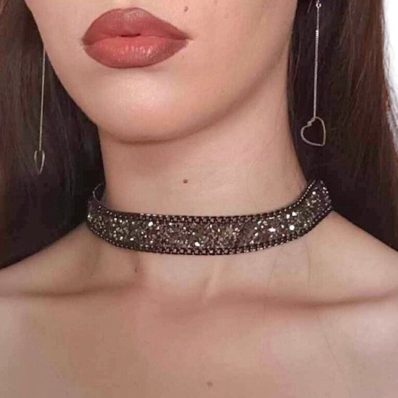 Dark Gray Rhinestone Choker, Sparkling Bling Black Crystal