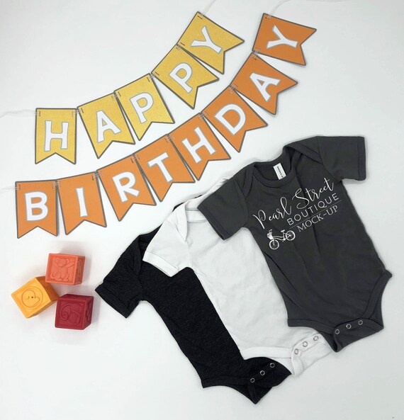 Free Happy Birthday Black White Asphalt Onesie Mockup Baby (PSD) - Free 784250+ Design PSD ...