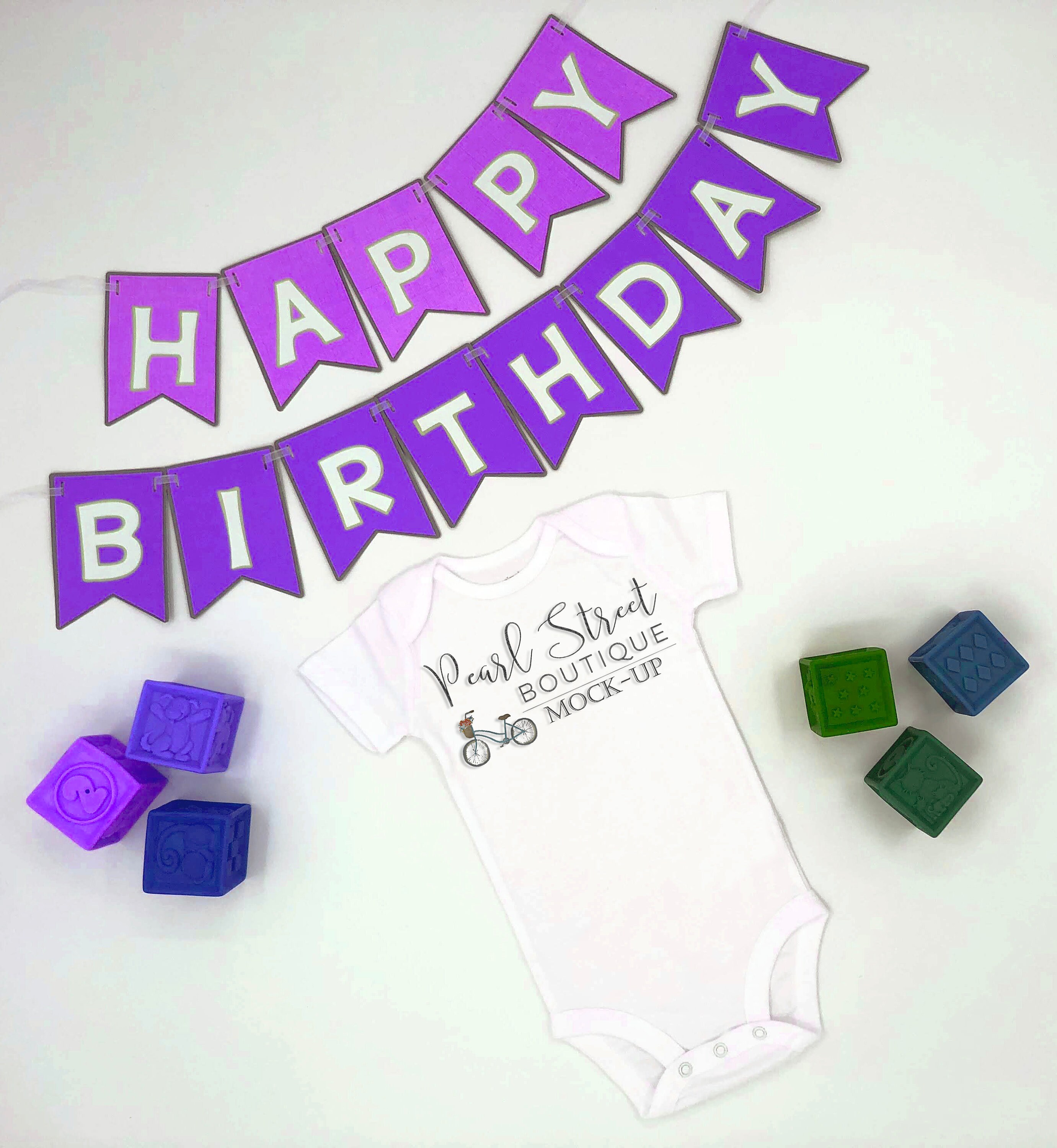 Download Happy Birthday White Onesie Mock-Up Toy Blocks Baby 1st | Etsy