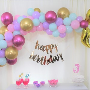 Mermaid Party Supplies,Mermaid Birthday,Mermaid Tail Balloon Garland Set,Birthday Banner, Mermaid Cake Topper, Happy Birthday for Girls