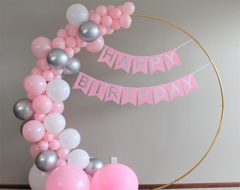 Happy Birthday Decorations for Girls and Women, 88 Pink, Silver and White Balloon Arch, Happy Birthday Banner, DIY Tools for Balloon Garland
