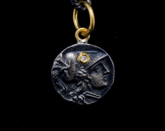 Athena and Nike Pendant, Ancient Greek Pendant, Handmade Pendant, 24k Gold and Diamond Pendant, Handmade Necklace, Antiquity Pendant