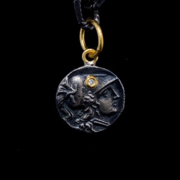 Athena and Nike Pendant, Ancient Greek Pendant, Handmade Pendant, 24k Gold and Diamond Pendant, Handmade Necklace, Antiquity Pendant