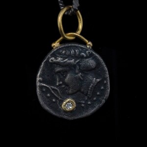Greek Nymph Pendant, Ancient Greek Pendant, Handmade Necklace, 24k Gold and Diamond Pendant, Coin Pendant, Coin Jewelry, Sea Eagle Pendant