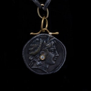 Goddess Demeter of Agriculture, Ancient Greek Pendant, Handmade Pendant, 24k Gold and Diamond Pendant, Handmade Necklace, Antiquity Pendant